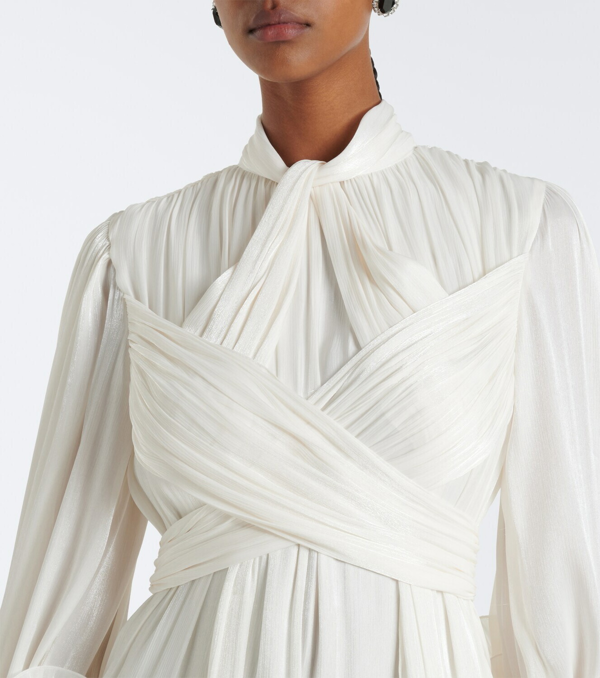 Costarellos Floral-appliqué pleated gown