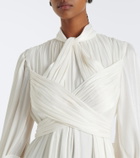 Costarellos Floral-appliqué pleated gown