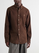 Polo Ralph Lauren - Button-Down Collar Logo-Embroidered Cotton-Flannel Shirt - Brown
