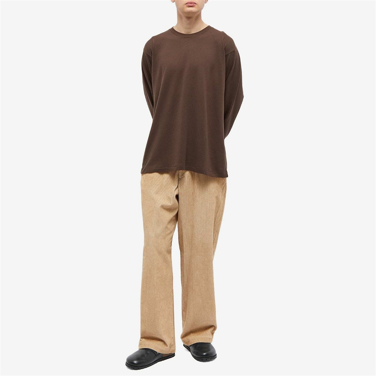 Auralee Men's Long Sleeve Cotton Mesh T-Shirt in Dark Brown Auralee