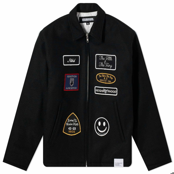 Photo: Neighborhood Men's Melton Badges Zip Up Jacket in Black
