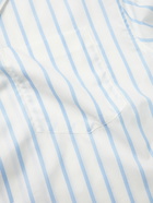 Frescobol Carioca - Felix Camp-Collar Striped Cotton and Silk-Blend Shirt - Blue