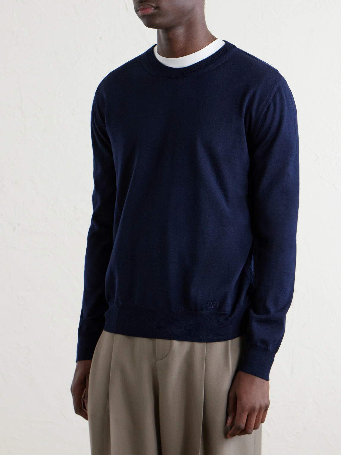 Valentino Garavani - Logo-Embroidered Virgin Wool Sweater - Blue