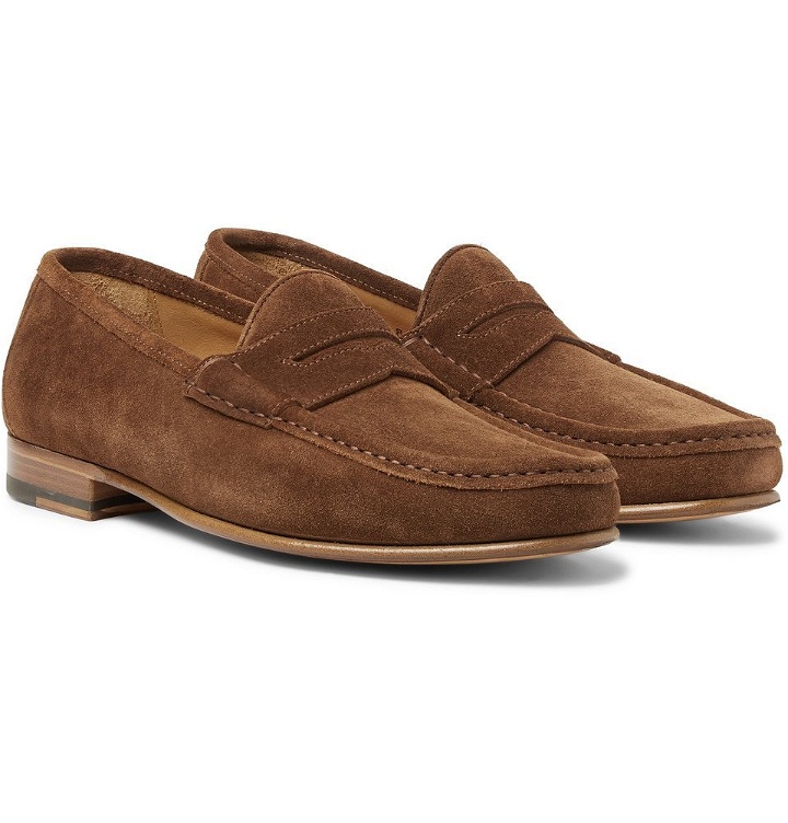 Photo: Yuketen - Suede Penny Loafers - Brown