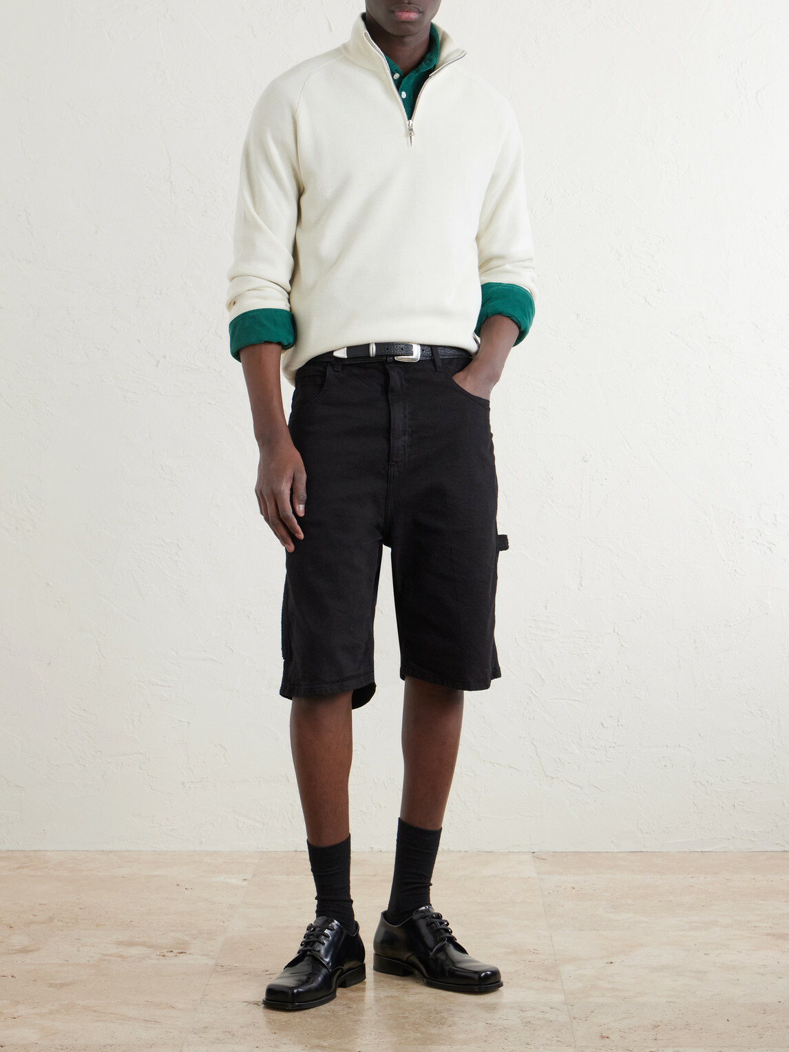 Monitaly - Beach Painter Straight-Leg Denim Shorts - Black