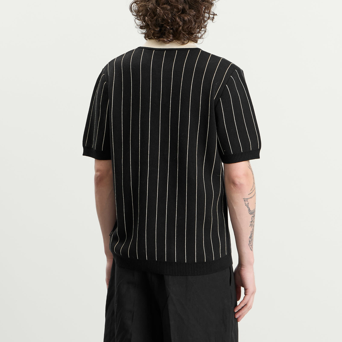 Les Deux Men's Pinstripe Knitted Polo in Black
