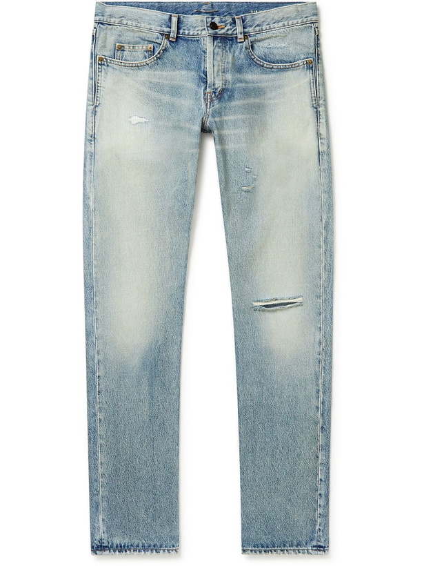 Photo: SAINT LAURENT - Slim-Fit Distressed Jeans - Blue