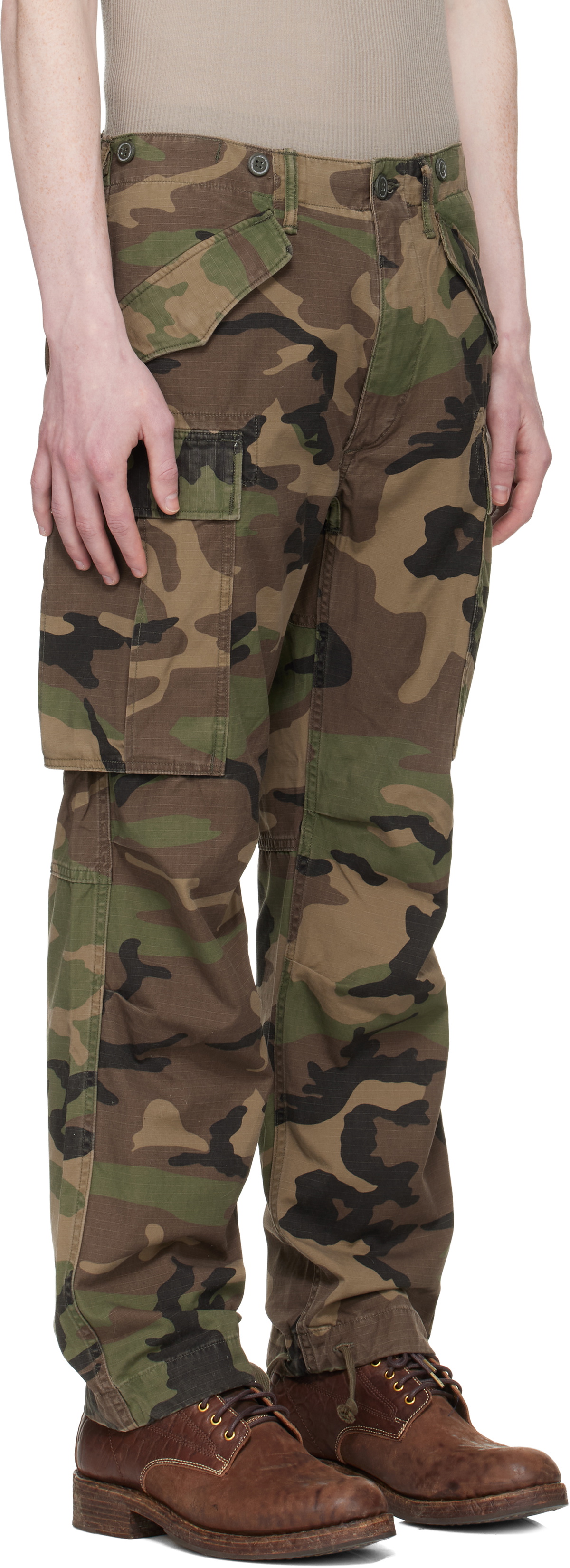 RRL Khaki Regiment Camo Ripstop Cargo Pants