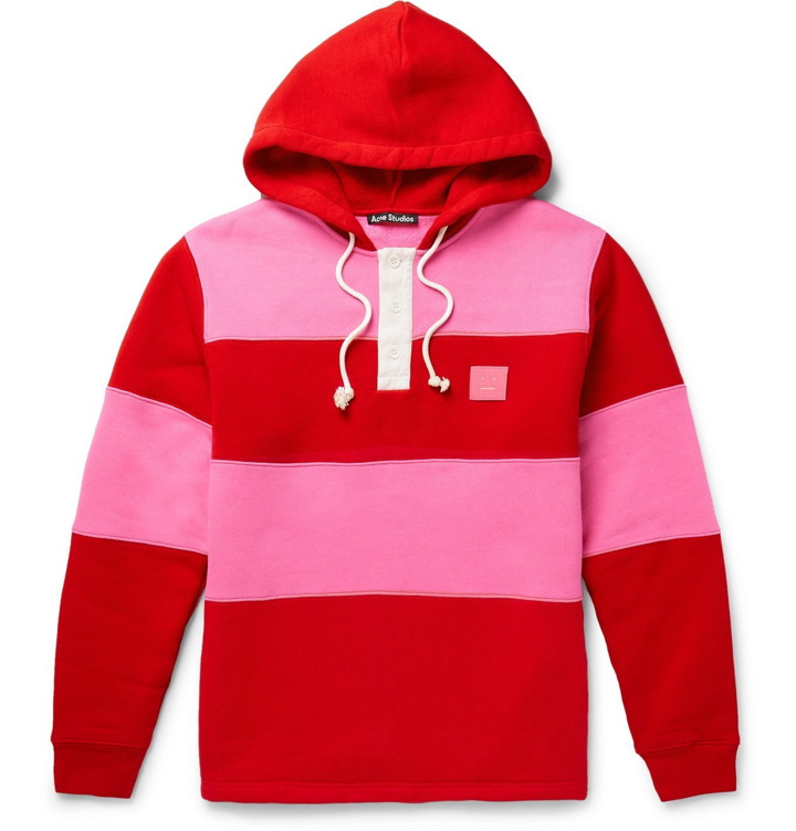 Photo: Acne Studios - Oversized Logo-Appliquéd Striped Fleece-Back Cotton-Jersey Hoodie - Red