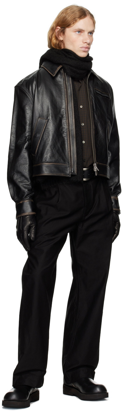 COOR Brown Padded Shoulder Leather Jacket