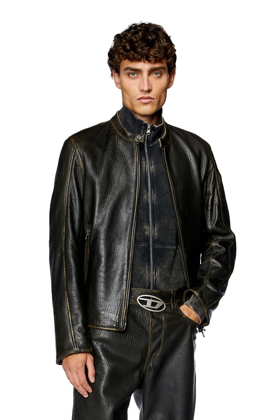 Photo: Diesel Biker jacket in wrinkled leather - Leather jackets Mens in Brown