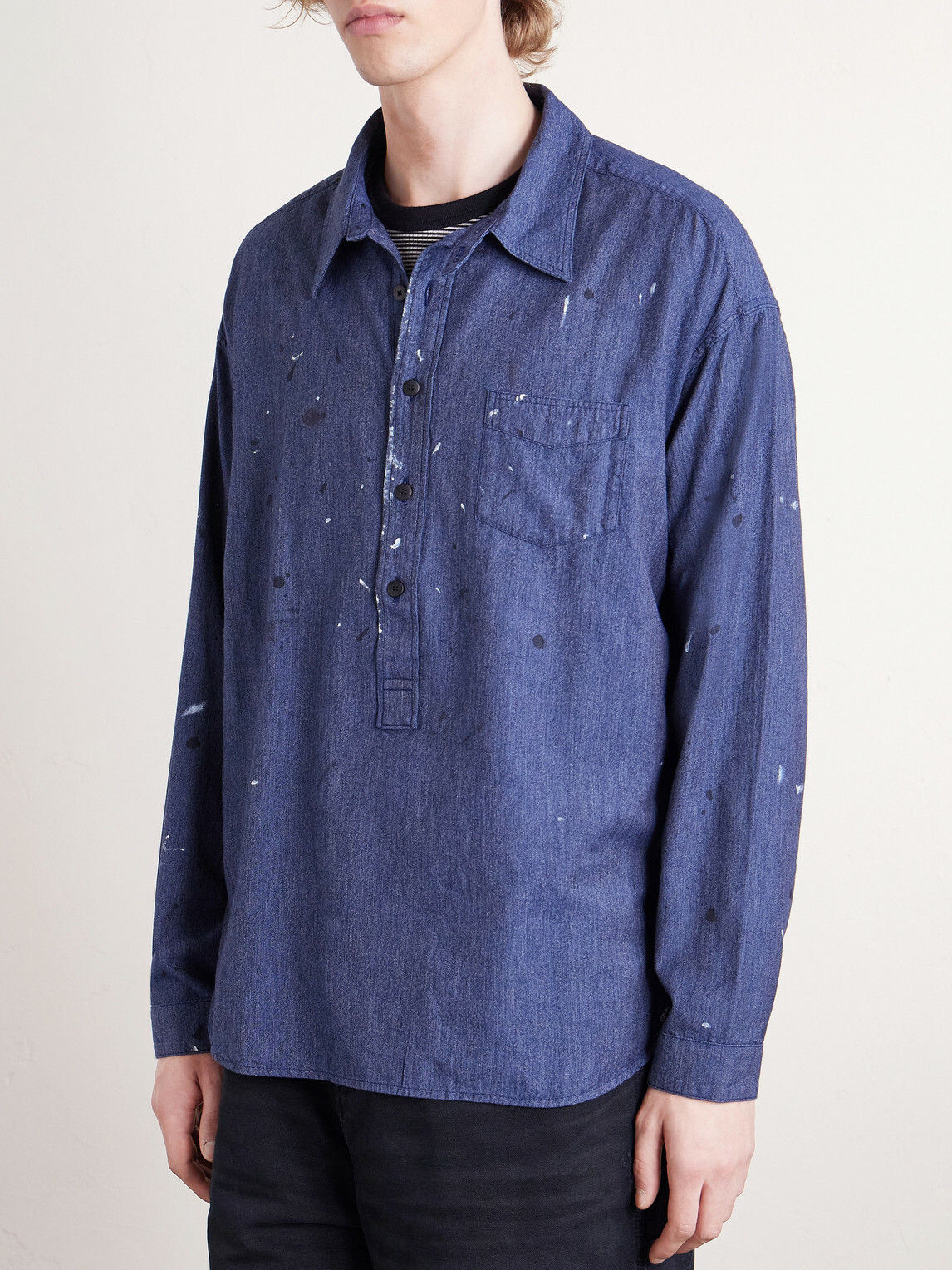 Visvim - Paint-Splattered Cotton and Silk-Blend Chambray Shirt