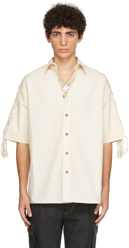 Photo: Nanushka Off-White Poplin Macramé Alain Short Sleeve Shirt