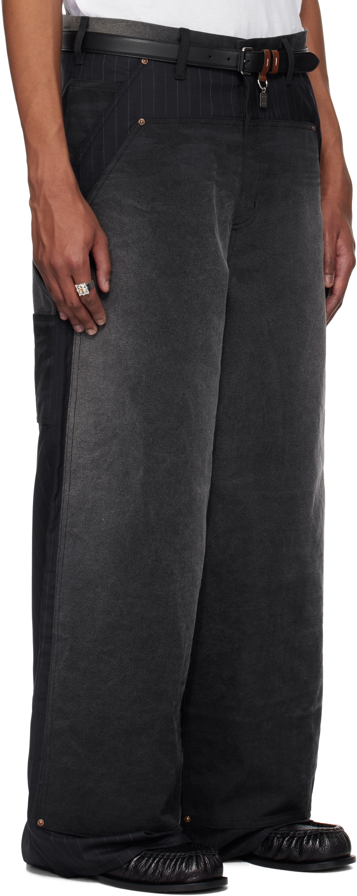 Khoki Black Vintage-Effect Work Trousers
