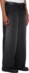 Khoki Black Vintage-Effect Work Trousers