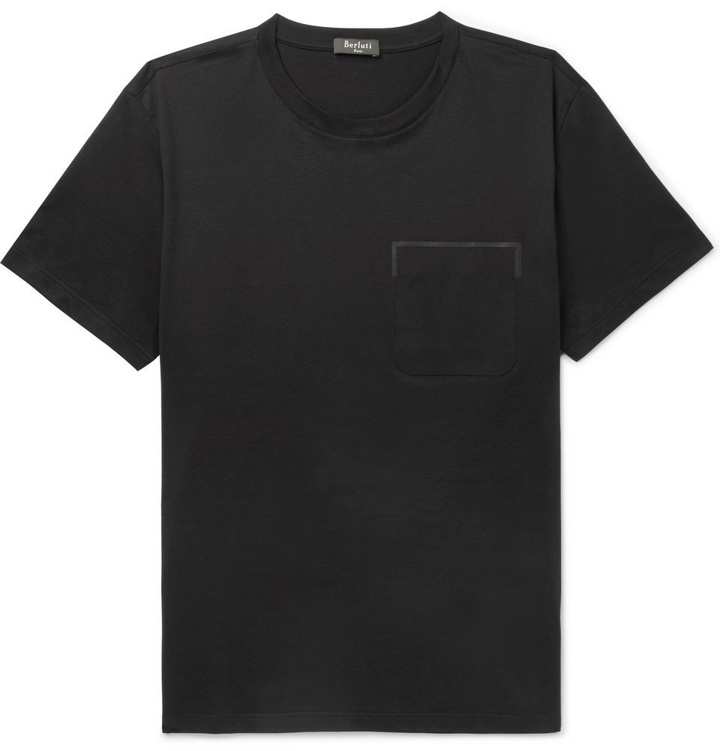 Photo: Berluti - Leather-Trimmed Cotton-Jersey T-Shirt - Men - Black