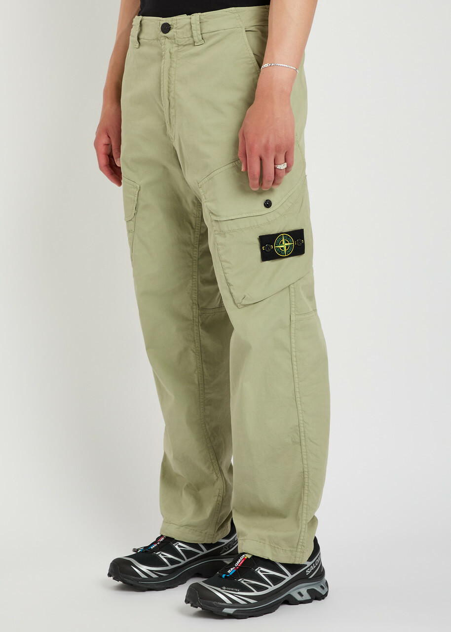 Stone Island Logo-appliquéd Stretch-cotton Cargo Trousers Green Light
