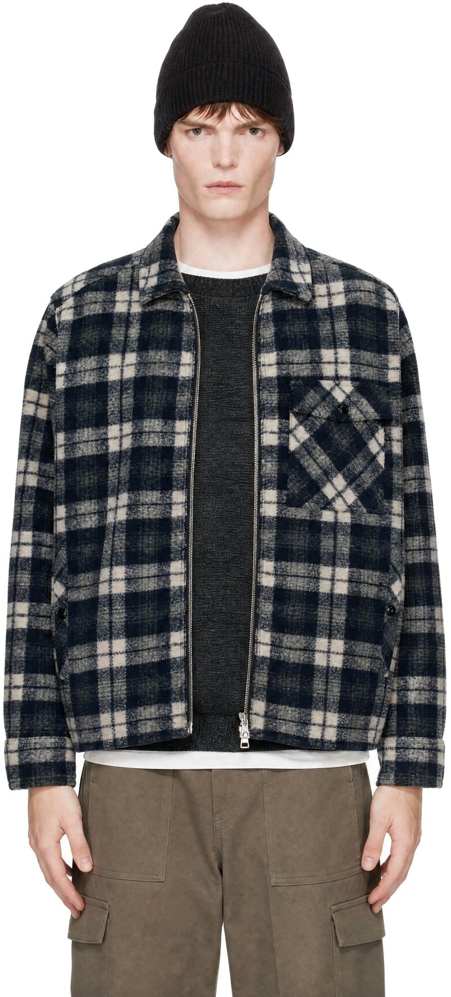 Moncler Black Check Zip Shirt