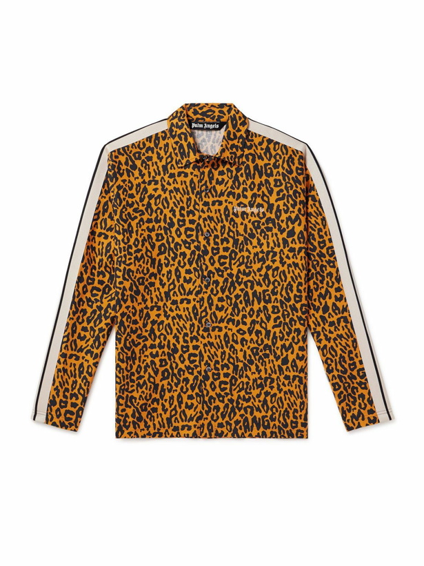 Photo: Palm Angels - Webbing-Trimmed Leopard-Print Linen and Cotton-Blend Shirt - Orange