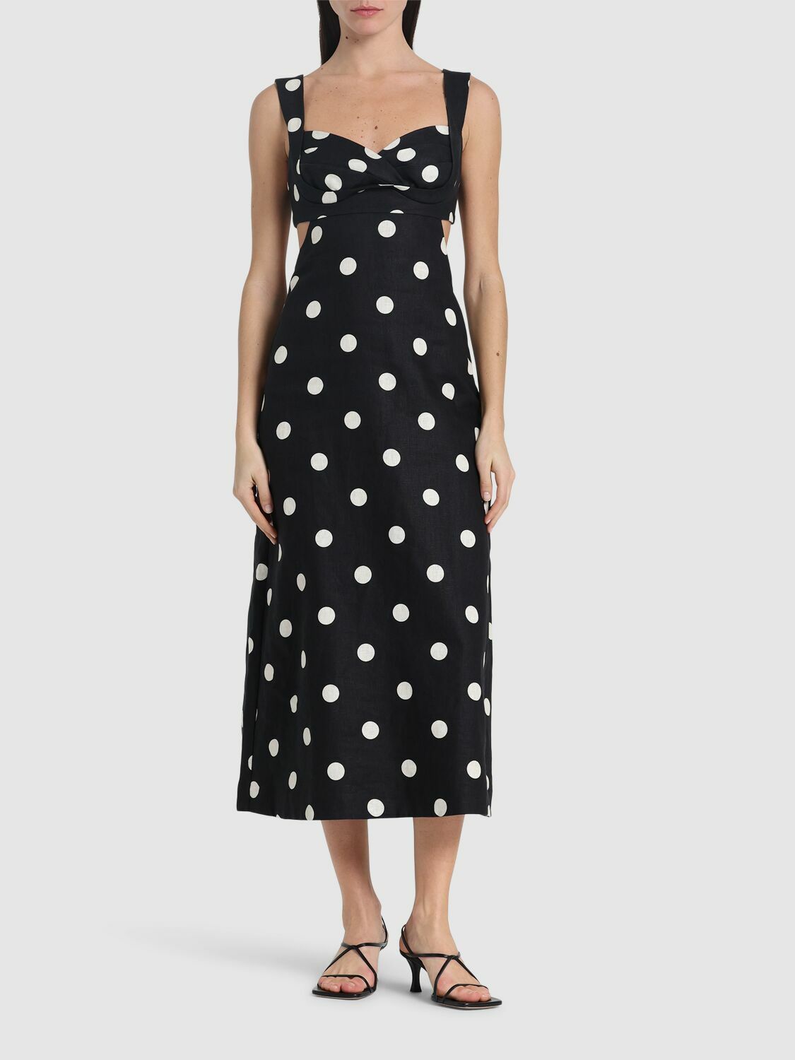 【Zimmermann】Crush polka-dot linen midi dress Zimmermann Crush Polka-Dot Linen Midi Dress - White