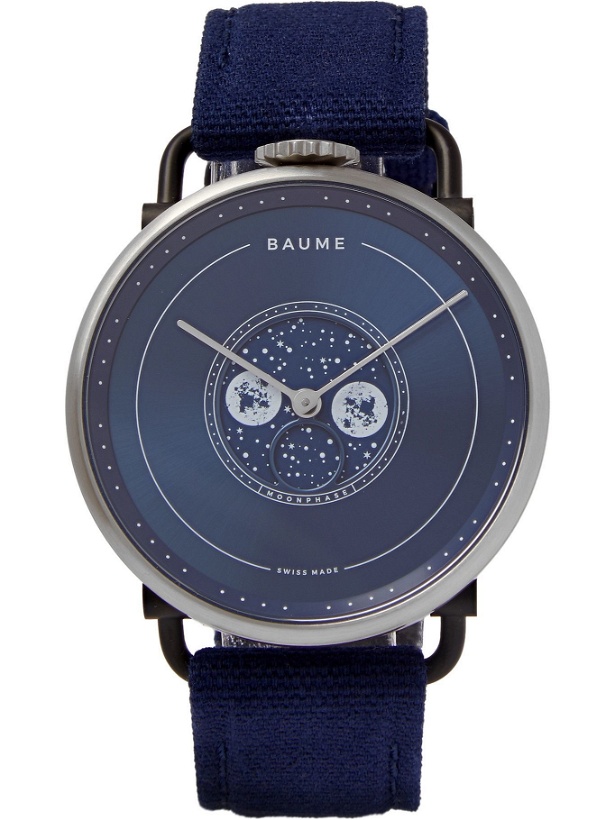 Photo: Baume - Moon-Phase 41mm PVD-Coated Stainless Steel and Cotton-Canvas Watch, Ref. No. 10637