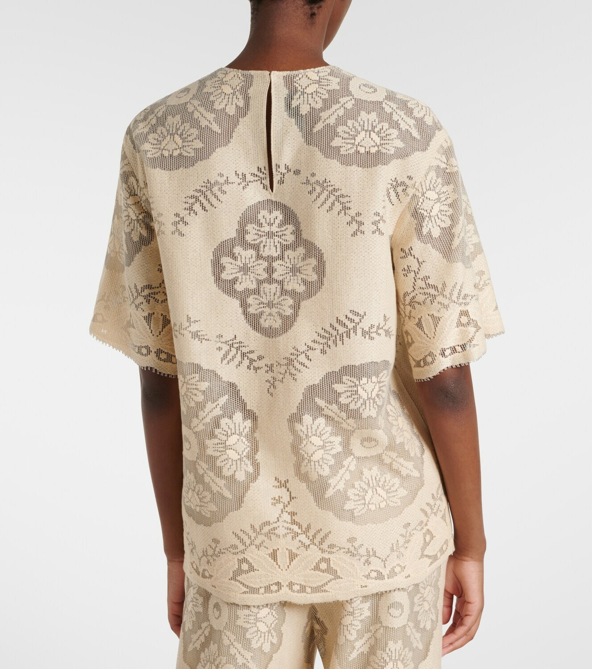 Valentino Floral knitted cotton-blend top