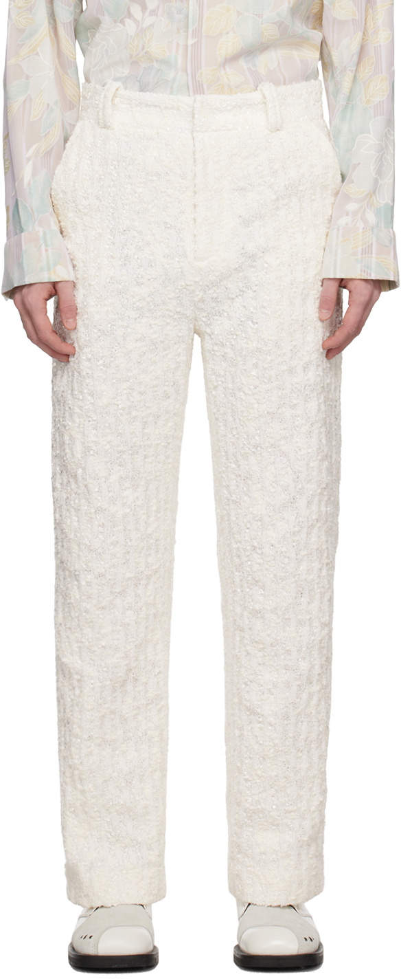 young n sang Off-White Check Trousers