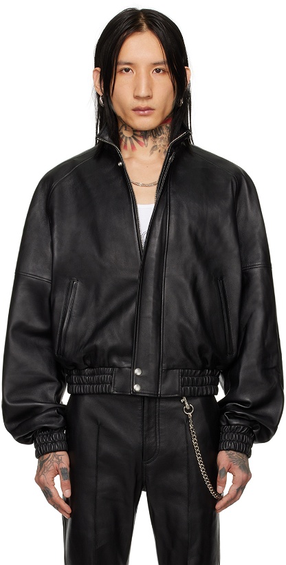 Photo: LU'U DAN Black Raglan Leather Jacket