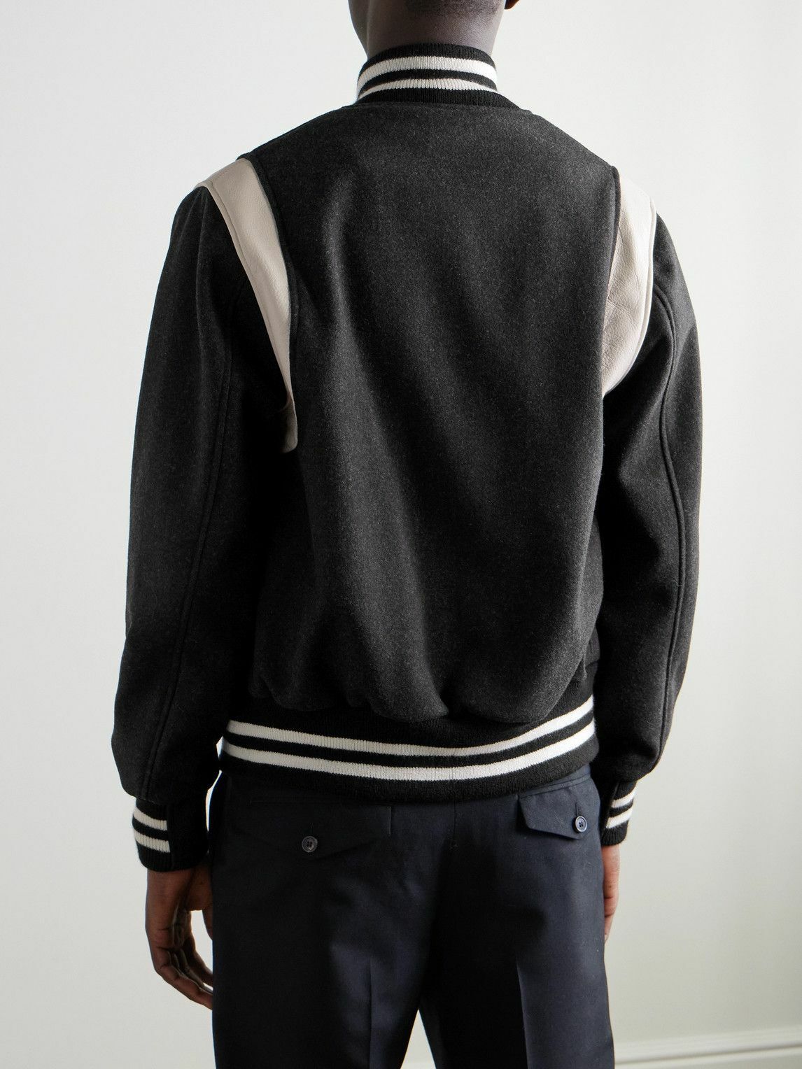 Golden Bear - The Hayes Leather-Panelled Wool-Blend Varsity Jacket - Black