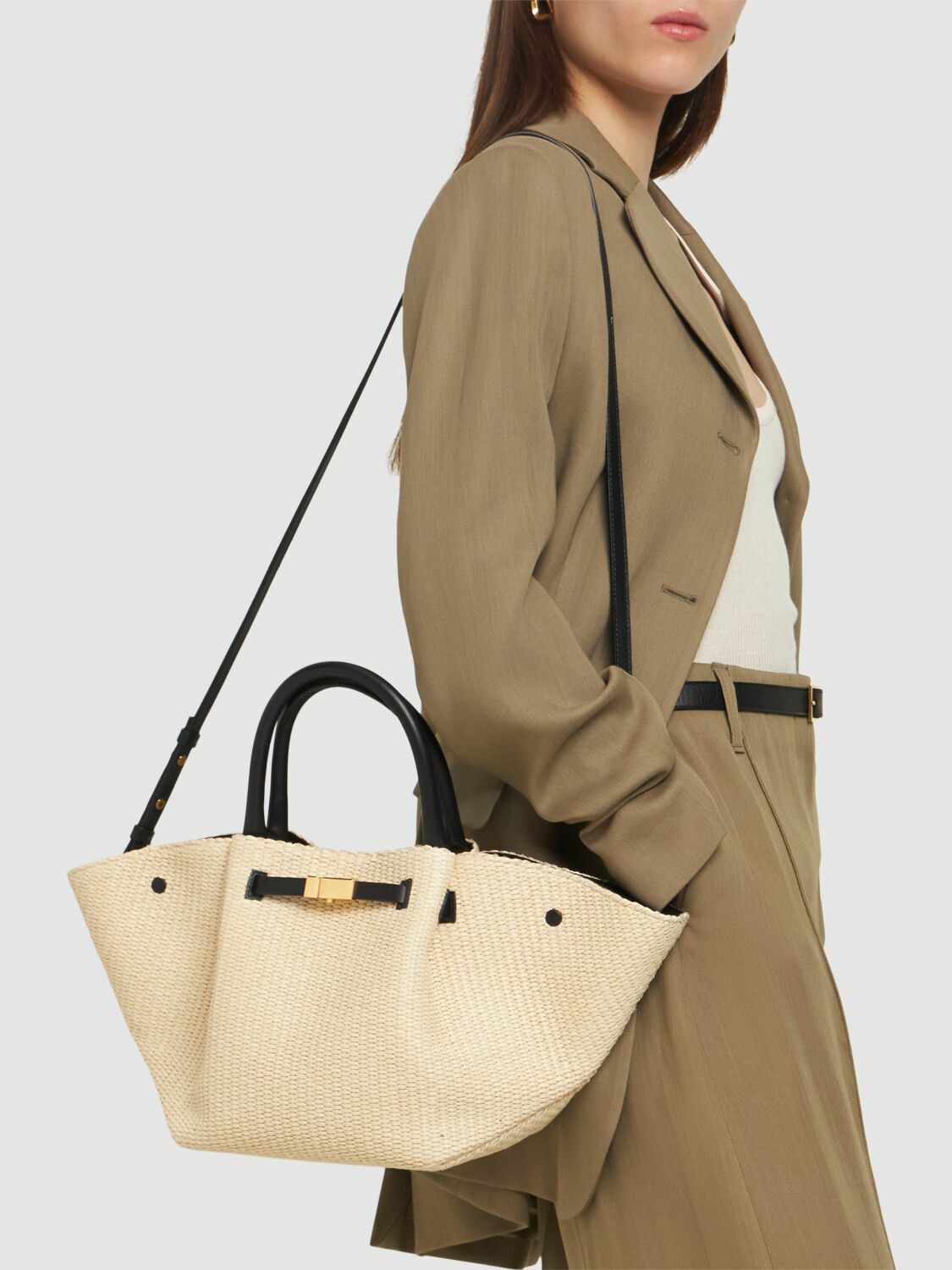 DEMELLIER Midi New York Raffia Tote Bag