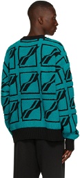 We11done Green Bouclé Logo Sweater