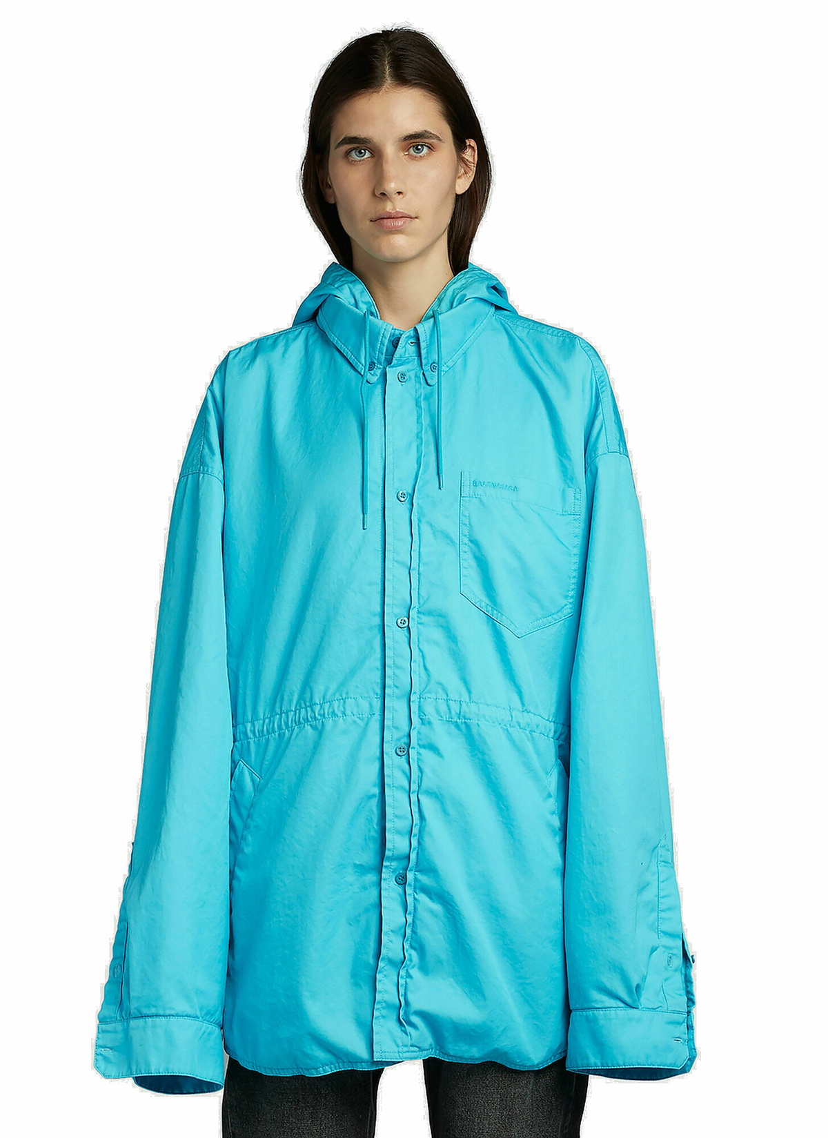 Hooded Parka Shirt Jacket in Blue Balenciaga