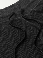 Theory - Alcos Tapered Herringbone Wool-Blend Sweatpants - Black
