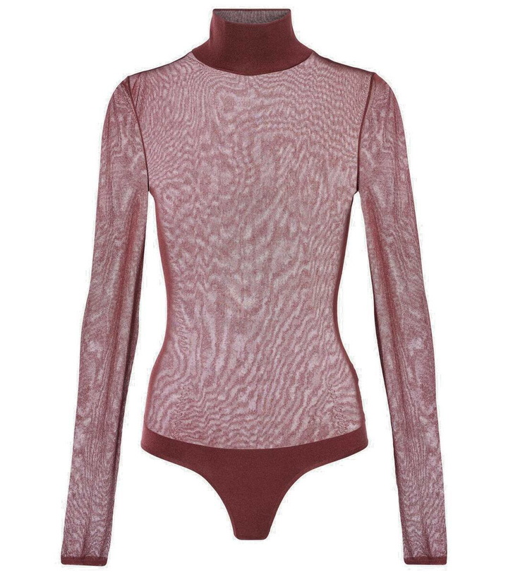 Photo: Khaite Tallin turtleneck sheer mesh bodysuit