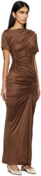 Atlein Brown Ruched Midi Dress