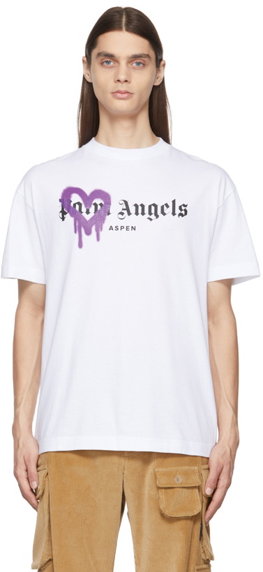 Photo: Palm Angels White & Purple St. Moritz Sprayed T-Shirt