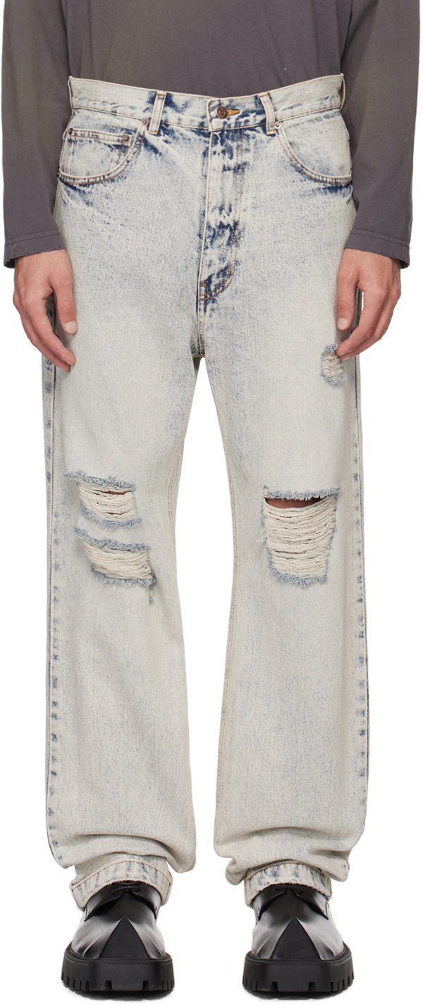 We11done Blue Distressed Denim Jeans