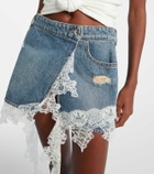 Blumarine Lace-trimmed denim miniskirt