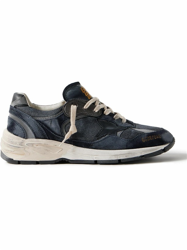 Photo: Golden Goose - Running Dad Distressed Scuba and Leather-Trimmed Mesh and Suede Sneakers - Blue