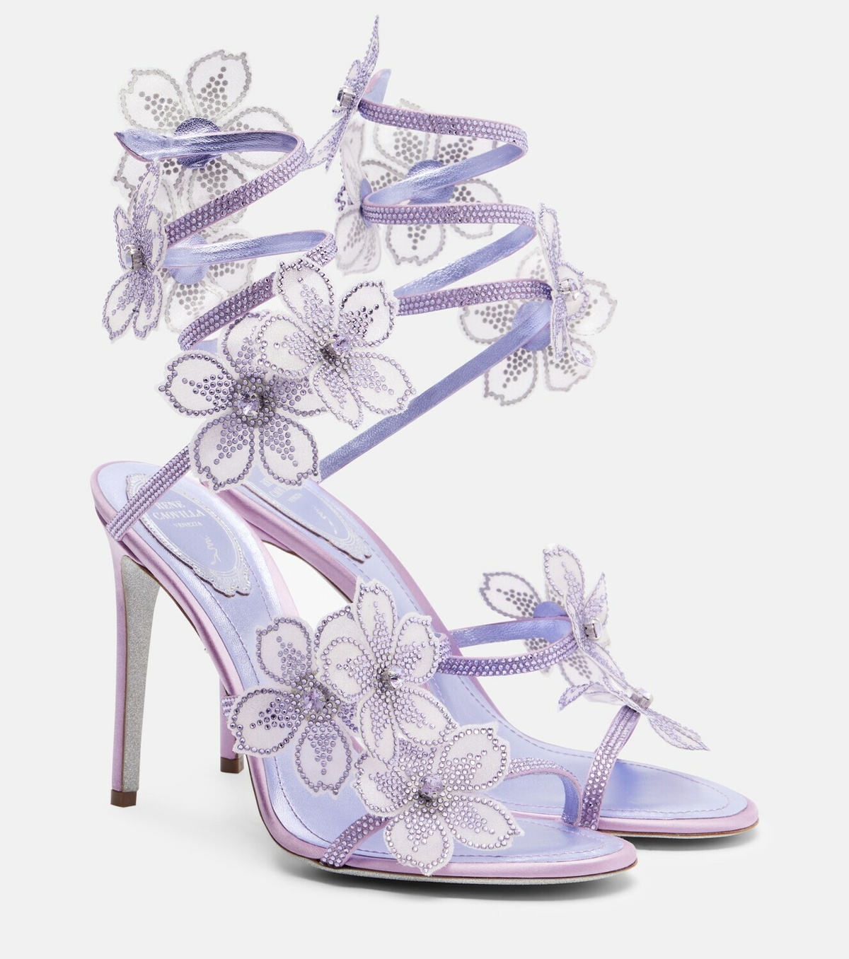 Rene Caovilla Floriane floral-appliqué satin sandals