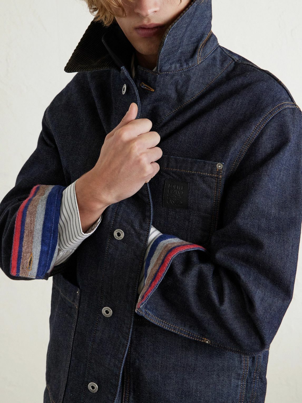 LOEWE - Logo-Appliquéd Corduroy-Trimmed Denim Barn Jacket - Blue