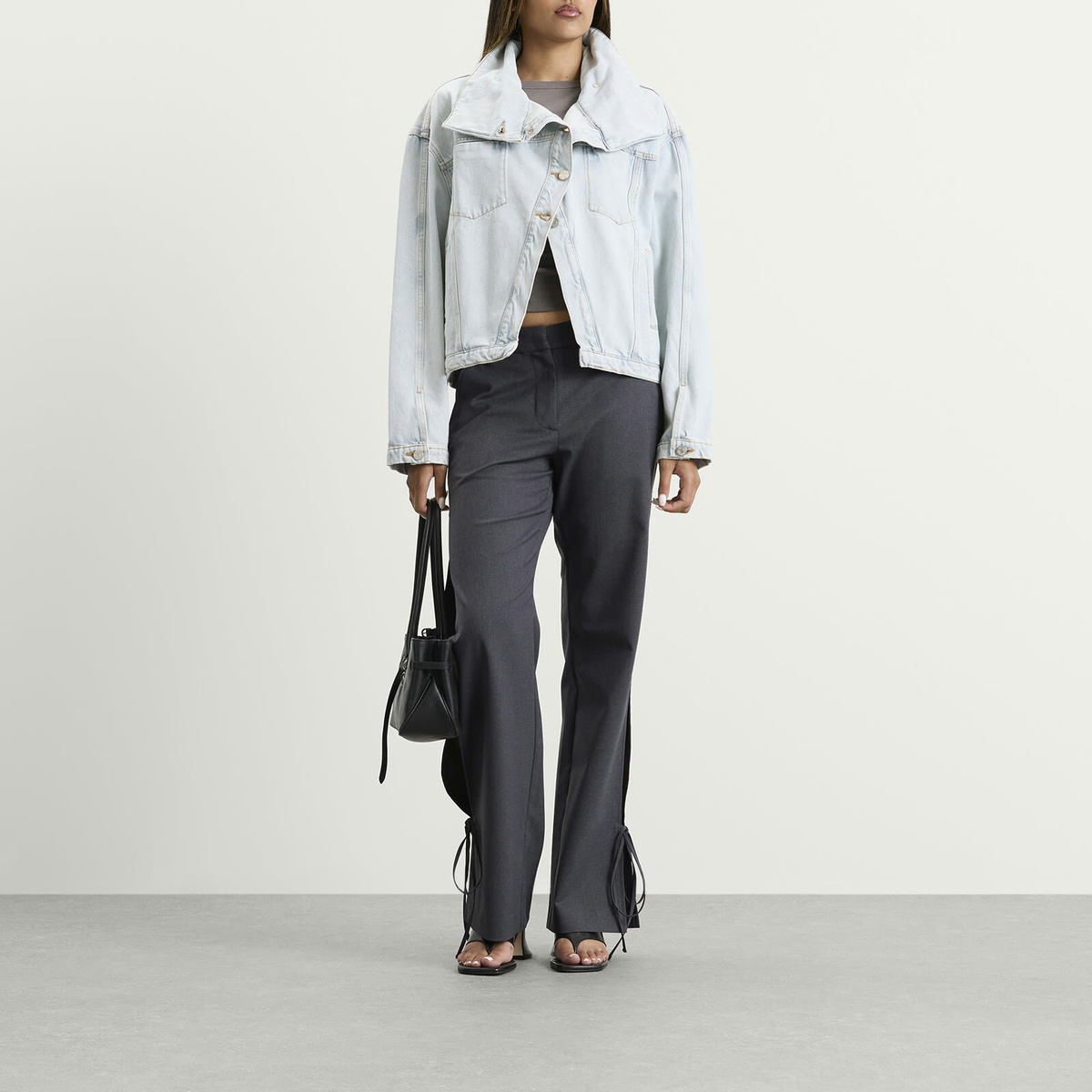 Won Hundred Women's Baggy String Trousers in Dark Grey Melange