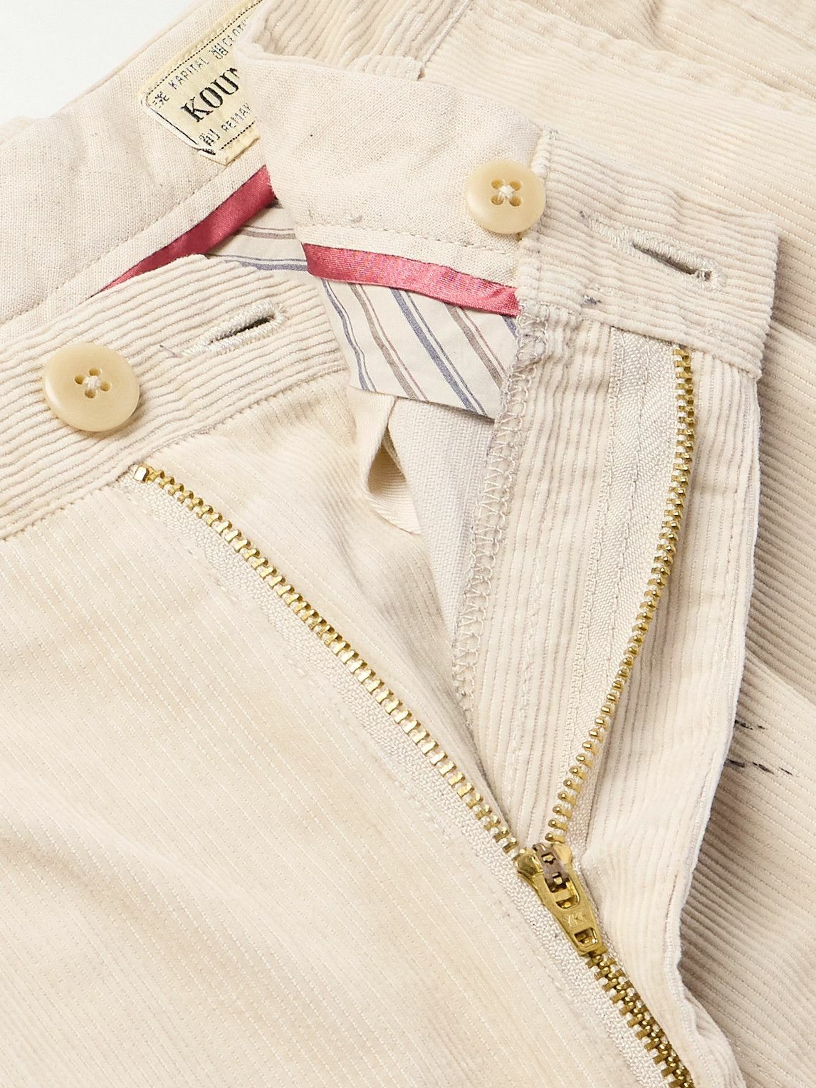 KAPITAL - Memorial Paint Straight-Leg Printed Cotton-Corduroy Shorts - Neutrals