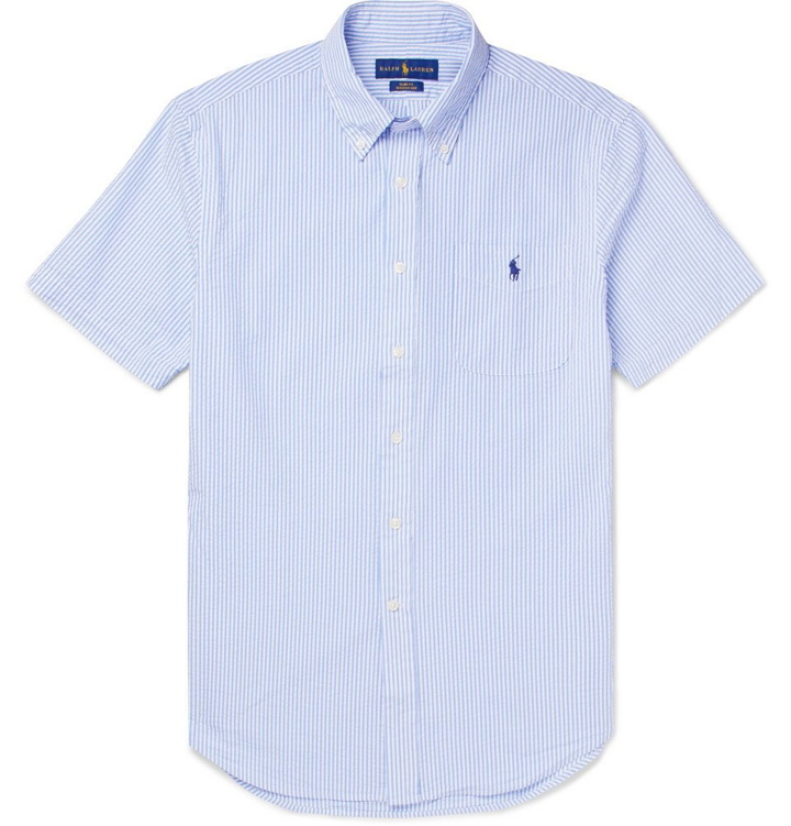 Photo: Polo Ralph Lauren - Slim-Fit Button-Down Collar Striped Cotton-Seersucker Shirt - Men - Blue