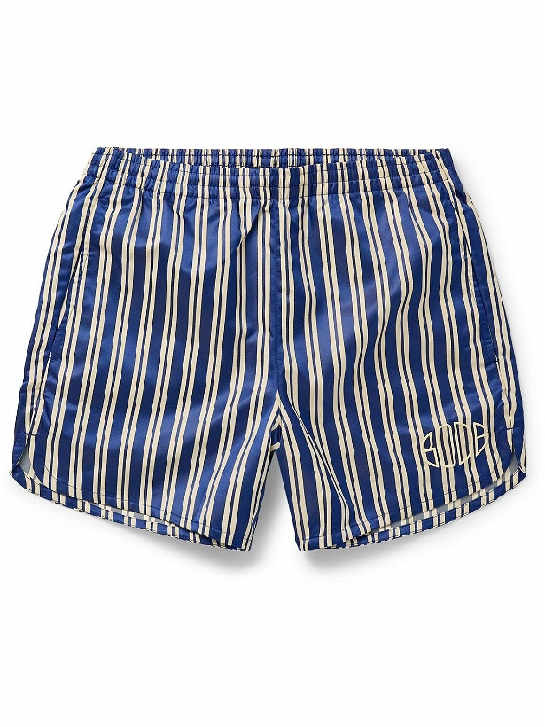 Photo: Nike - BODE Scrimmage Straight-Leg Logo-Embroidered Striped Satin Shorts - Blue