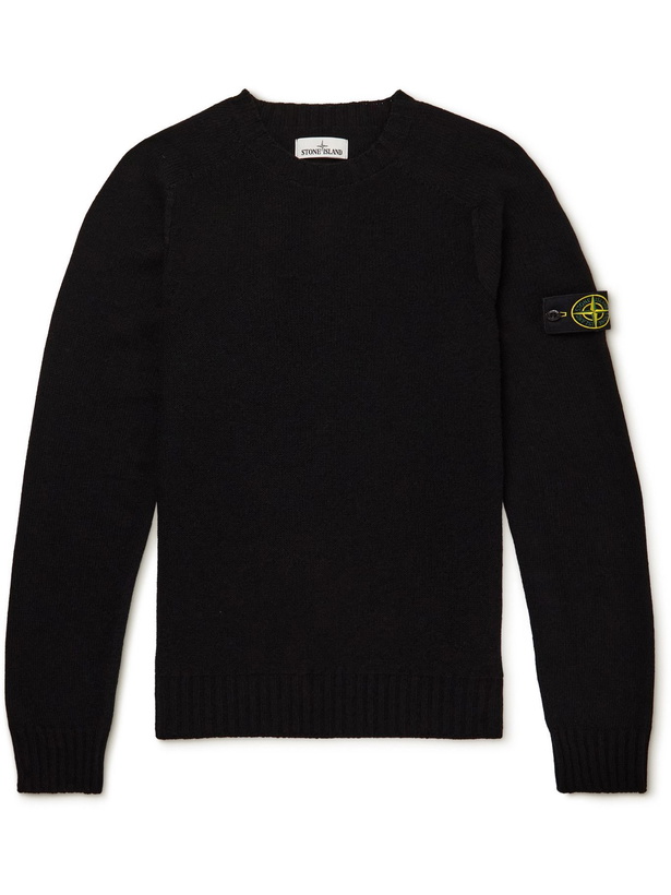 Photo: Stone Island - Logo-Appliquéd Wool-Blend Sweater - Black