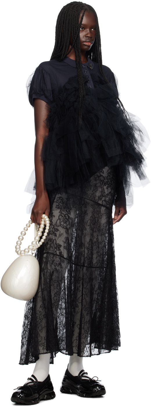 Simone Rocha Navy Puff Sleeve Tulle Frill Polo Simone Rocha