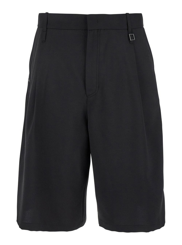 Photo: WOOYOUNGMI Black Bermuda Shorts With Belt Loops And Patch Pockets In Tech Fabric Man