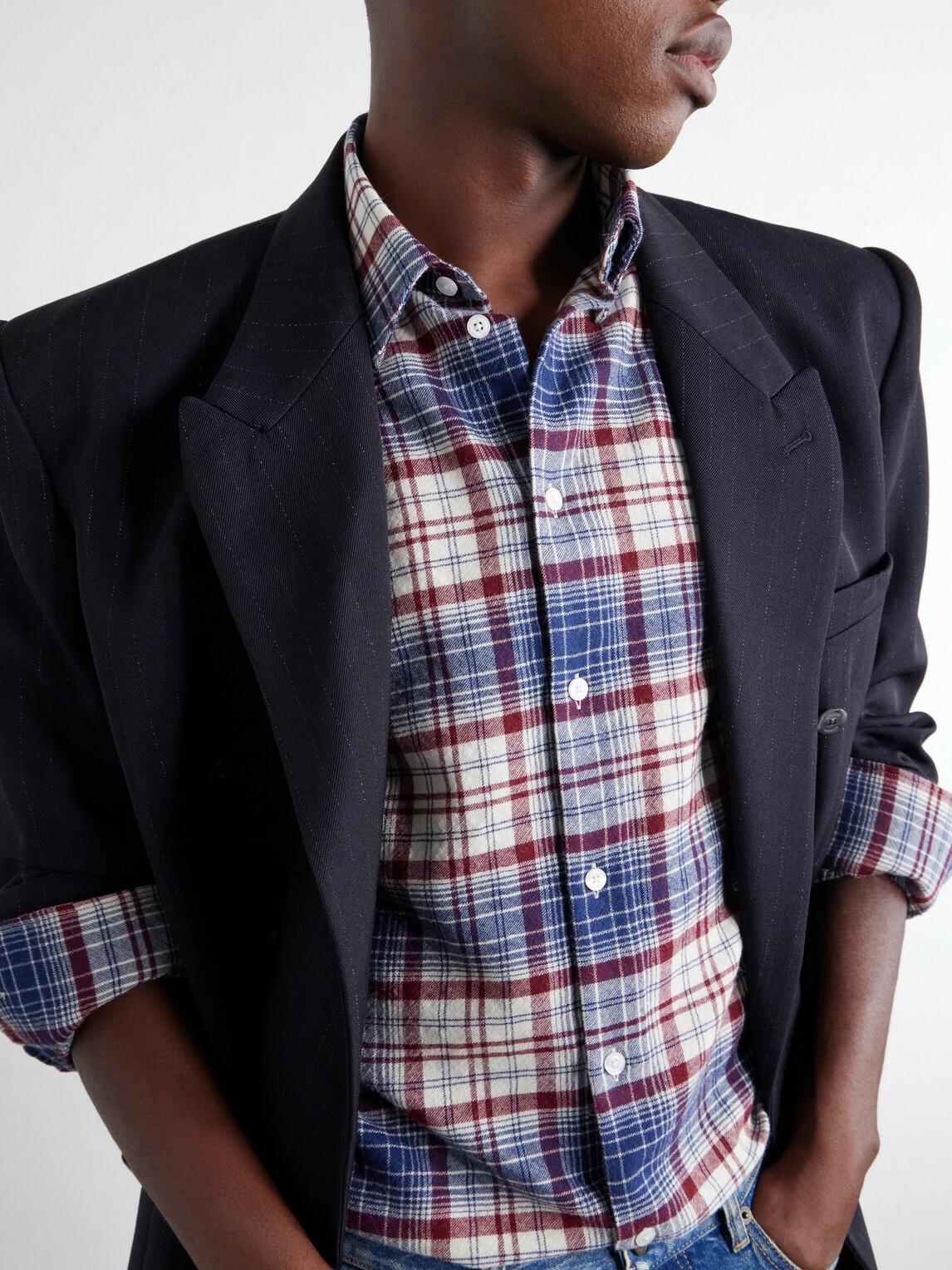Willy Chavarria - Checked Brushed Virgin Wool-Flannel Shirt - Blue