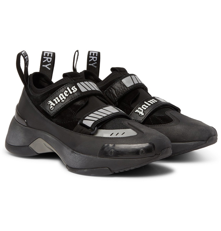 Photo: Palm Angels - Recovery Leather, Suede And Mesh Sneakers - Black